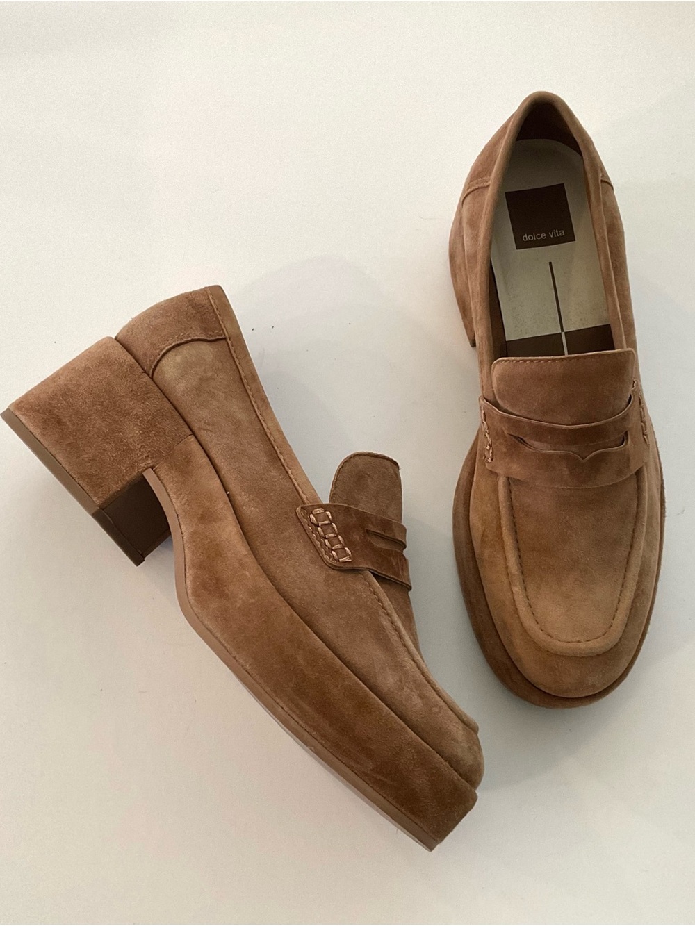 DOLCE VITA Yanni Platform Loafer in Chestnut Suede Size 9 LIKE NEW